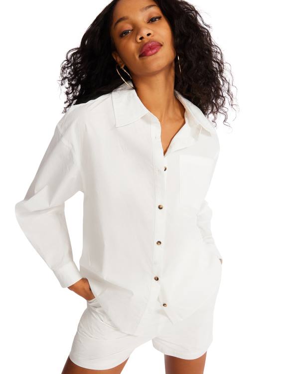 Steve Madden Button Down Kısa Set Loungewear Kadın Beyaz | SM-195GA