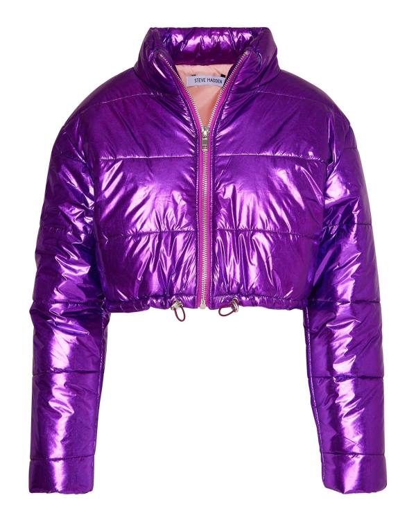 Steve Madden Cropped Metallic Puffer Ceket Kadın Mor | SM-128MJ