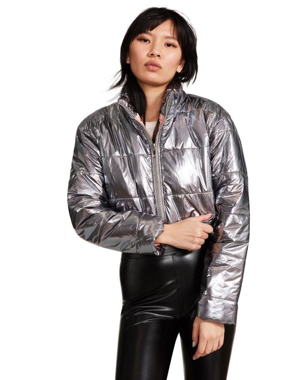 Steve Madden Cropped Metallic Puffer Gunmetal Ceket Kadın Bronze | SM-215FJ