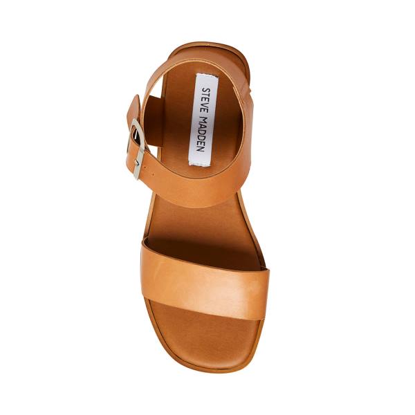 Steve Madden Destined Tan Deri Sandalet Kadın Kahverengi | SM-389UF