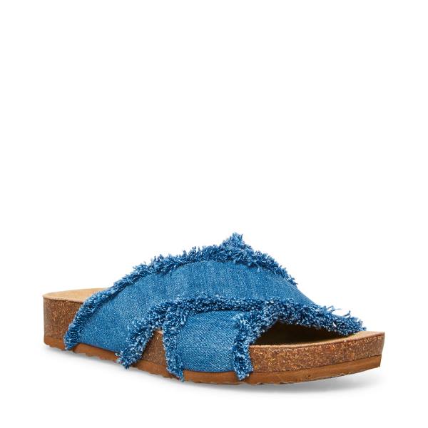 Steve Madden Devyn Denim Fabric Sandalet Kadın Mavi | SM-568GB