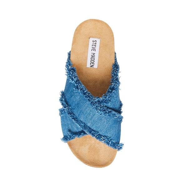 Steve Madden Devyn Denim Fabric Sandalet Kadın Mavi | SM-568GB