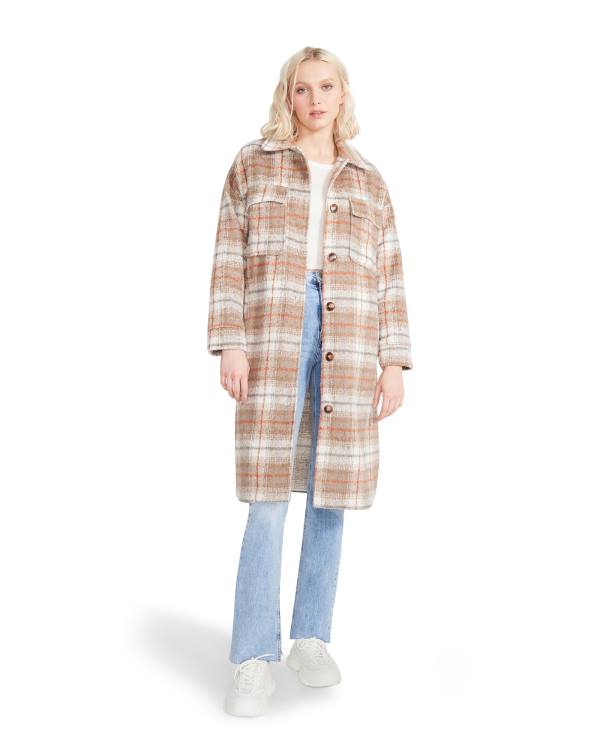 Steve Madden Long Plaid Taupe Kaban Kadın Gri Kahverengi | SM-963XB