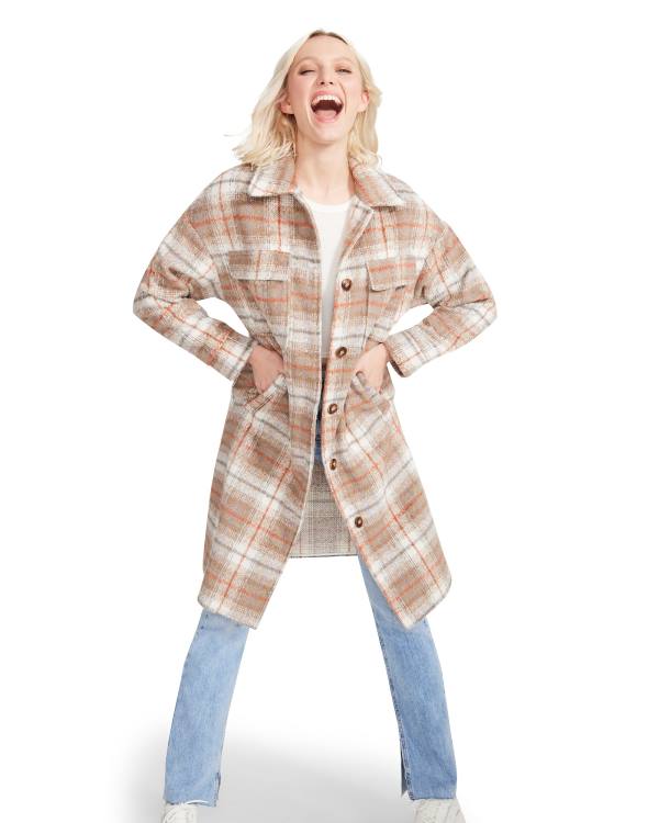 Steve Madden Long Plaid Taupe Kaban Kadın Gri Kahverengi | SM-963XB