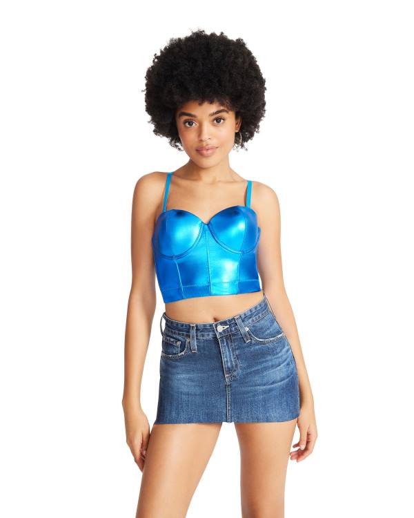 Steve Madden Metallic Bustier Üstler Kadın Mavi | SM-036SD