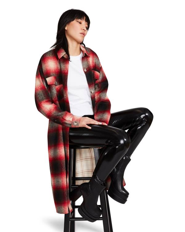 Steve Madden Mixed Plaid Duster Ceket Kadın Kırmızı | SM-652TC