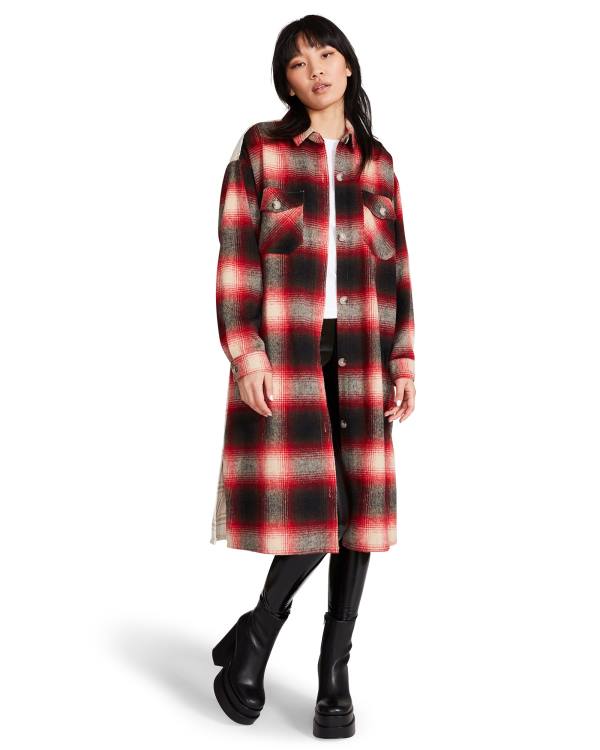 Steve Madden Mixed Plaid Duster Ceket Kadın Kırmızı | SM-652TC