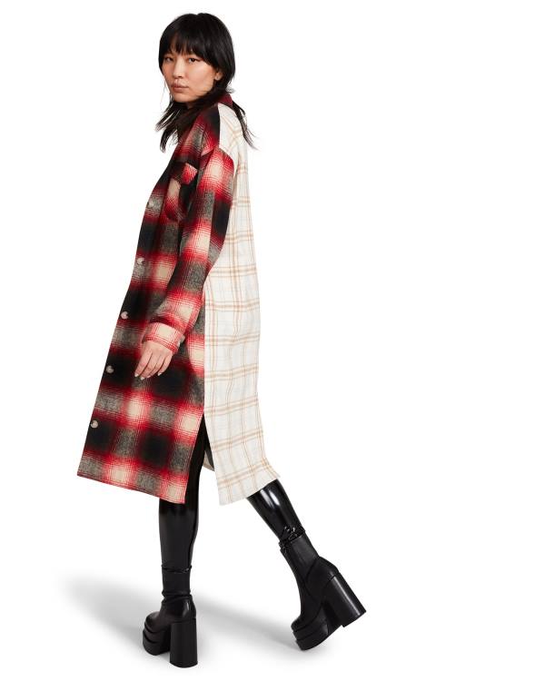 Steve Madden Mixed Plaid Duster Ceket Kadın Kırmızı | SM-652TC