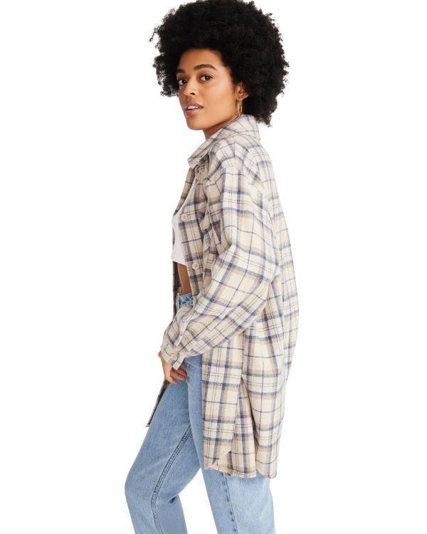 Steve Madden Oversized Plaid Flannel Taupe Üstler Kadın Gri Kahverengi | SM-804RU