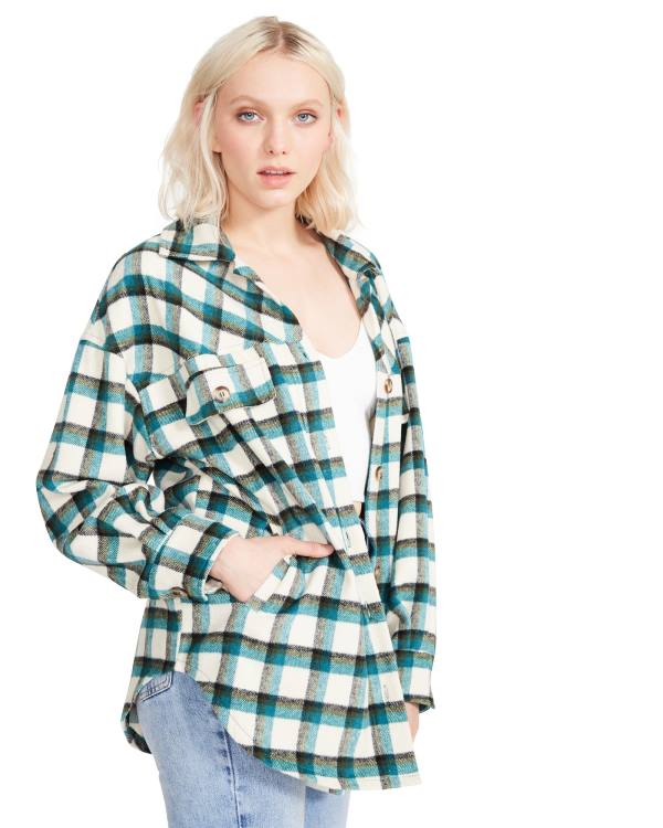 Steve Madden Plaid Button Down Üstler Kadın Yeşil | SM-206BS