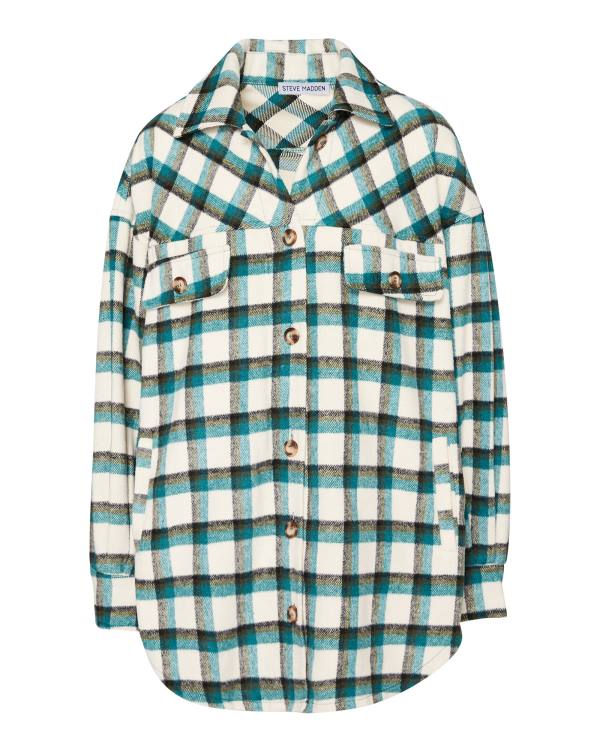 Steve Madden Plaid Button Down Üstler Kadın Yeşil | SM-206BS