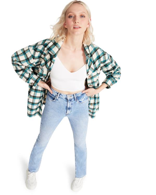 Steve Madden Plaid Button Down Üstler Kadın Yeşil | SM-206BS