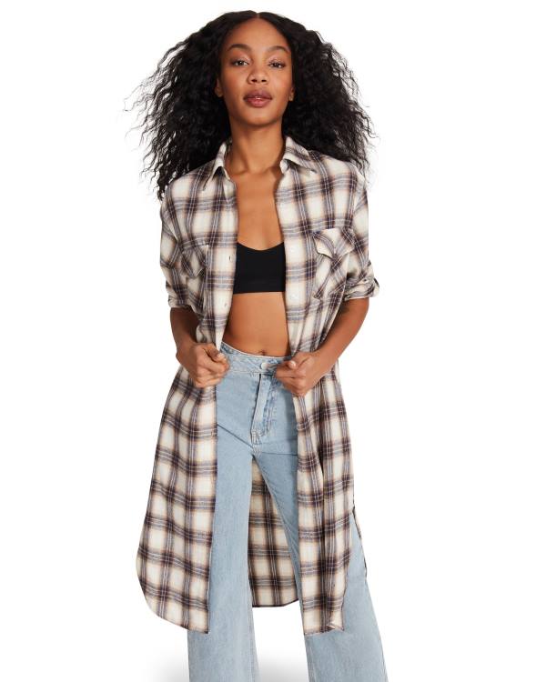 Steve Madden Plaid Duster Ceket Kadın Mavi | SM-435UO