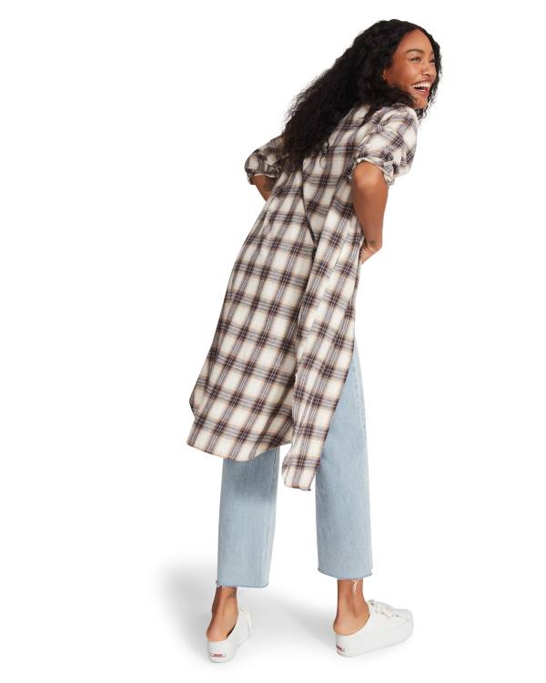 Steve Madden Plaid Duster Ceket Kadın Mavi | SM-435UO