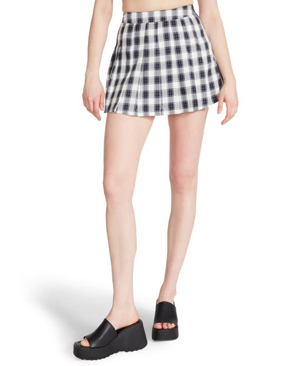 Steve Madden Plaid Pleated Mini Etek Kadın Lacivert | SM-704ZF