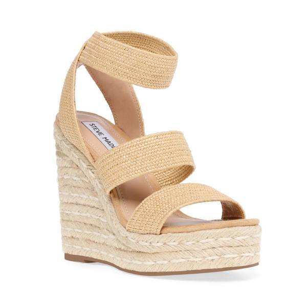 Steve Madden Shimmy Natural Raffia Sandalet Kadın Bej Rengi | SM-572UF