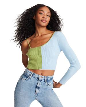 Steve Madden Colorblock Knit Üstler Kadın Mavi | SM-720OX