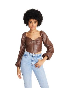 Steve Madden Long Sleeve Faux Deri Corset Üstler Kadın Kahverengi | SM-518GF