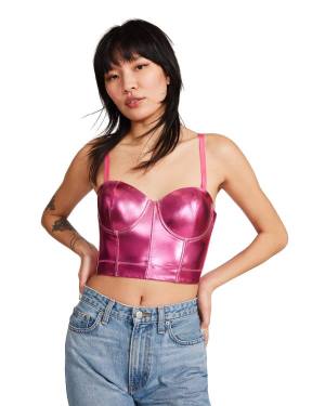 Steve Madden Metallic Bustier Üstler Kadın Pembe | SM-382WO