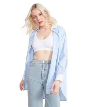 Steve Madden Oversized Button Up Üstler Kadın Mavi | SM-296AZ